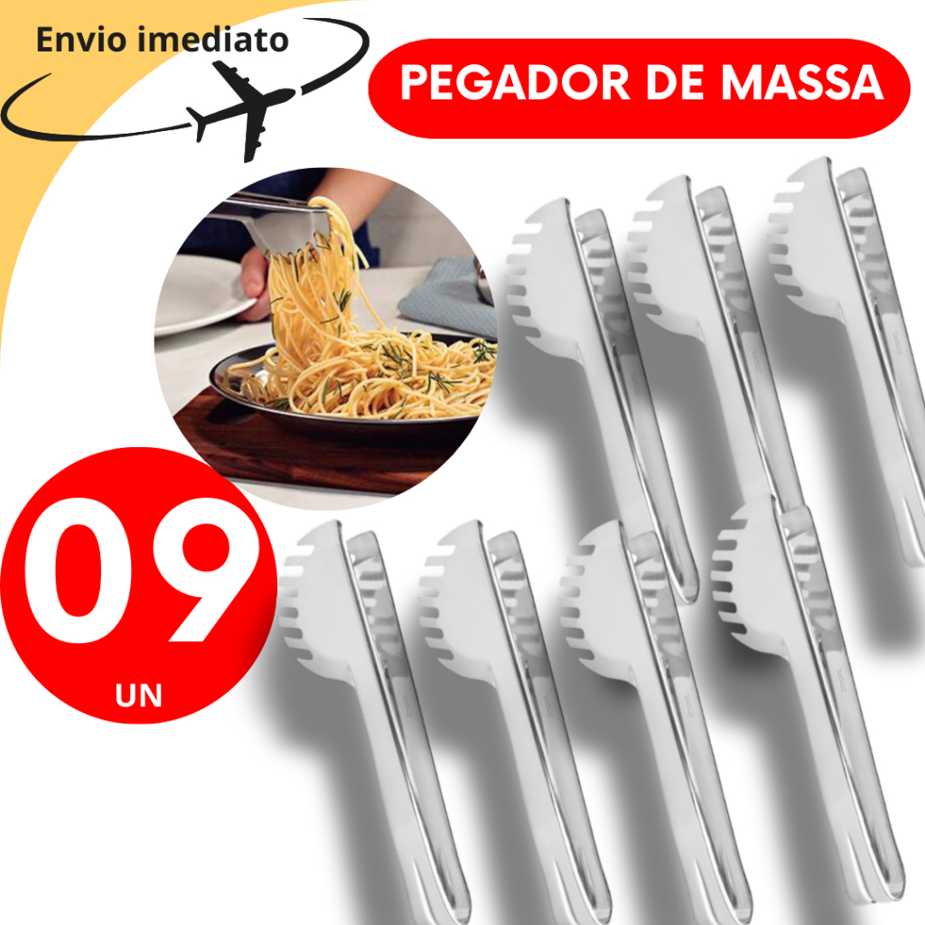 KIT 09 PEGADORES DE MASSAS UNIVERSAL SALADA MACARRAO 20CM INOX