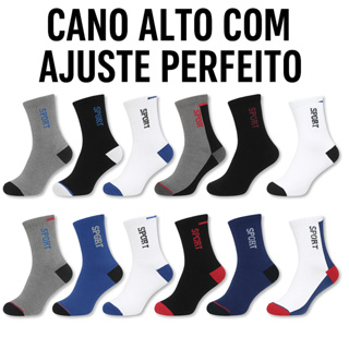Kit com 24 Pares Meia de Cano Alto com Algodão | TAM. 39-46 em Oferta na Shopee