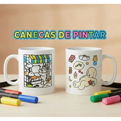 KIT C/100 CANECAS DE PINTAR/COLORIR URSO/CACHORRO, PLÁSTICO 400ML DESENHO DIVERTIDO, ENVIAMOS SORTIDO