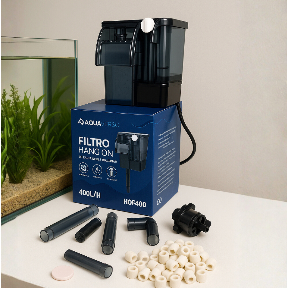 Filtro Externo para aquários Hang on 400 l/h  e mídias tipo cascata Aqua HOF-400 Aquaverso