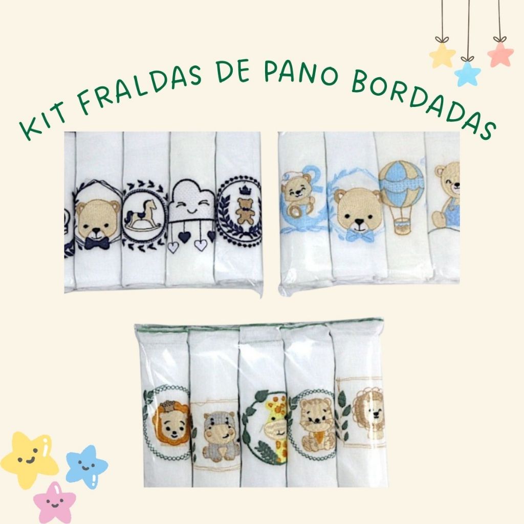 Fralda De Ombro Bordada 100% Algodão Kit Bebê Reborn Menina Menino Cores Neutras em Oferta na Shopee