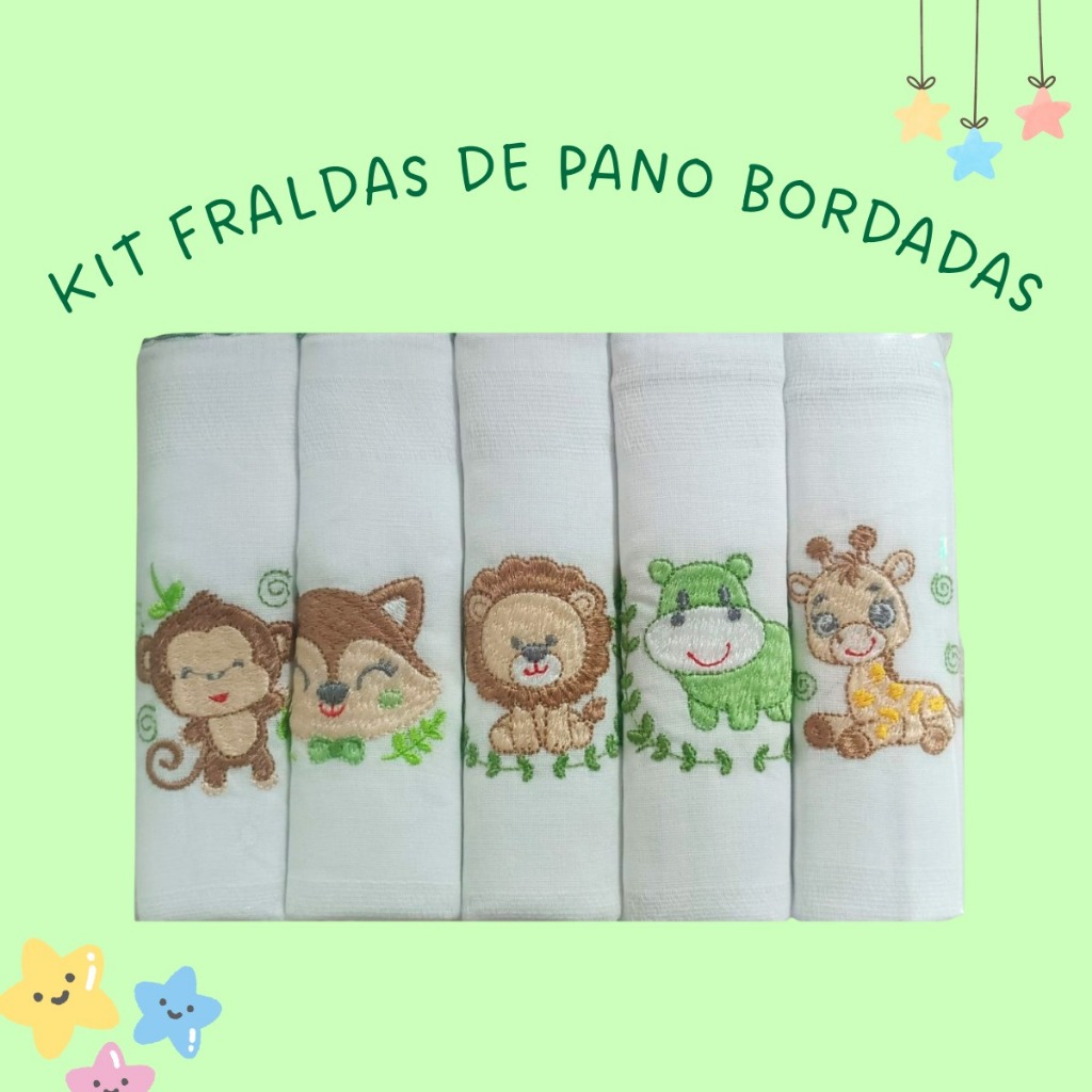 Fralda De Ombro Bordada 100% Algodão Kit Bebê Reborn Menina Menino Cores Neutras