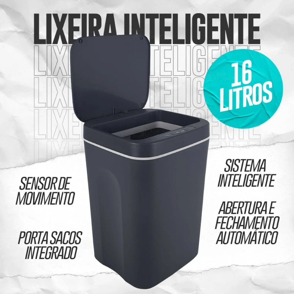 Lixeira Sensor Automática Inteligente de Banheiro Cozinha Escritório Capacidade 16 Litros OASIS MARK