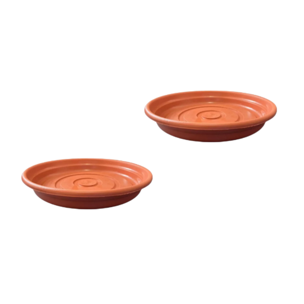 Kit  2 Pratos  Para Vasos Plástico  Cor Terra Cota e Preto Pequeno- IDEAL PARA VASOS DE 4,5 LITROS
