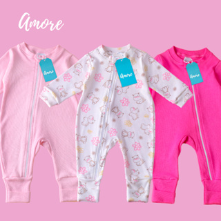 3 Macacão para Bebê Amore Vira Pé com Zíper Menina Liso e Estampado 100% Algodão em Oferta na Shopee