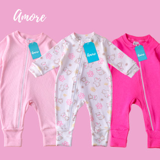 3 Macacão para Bebê Amore Vira Pé com Zíper Menina Liso e Estampado 100% Algodão