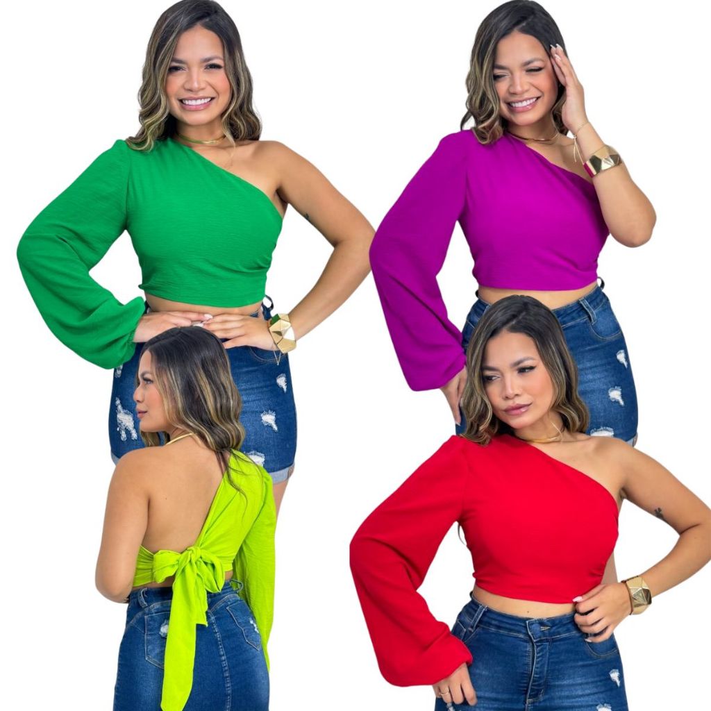 Blusa One Shoulder Um Ombro Só – Manga Longa, Tamanho Único (36 ao 42) em Oferta na Shopee
