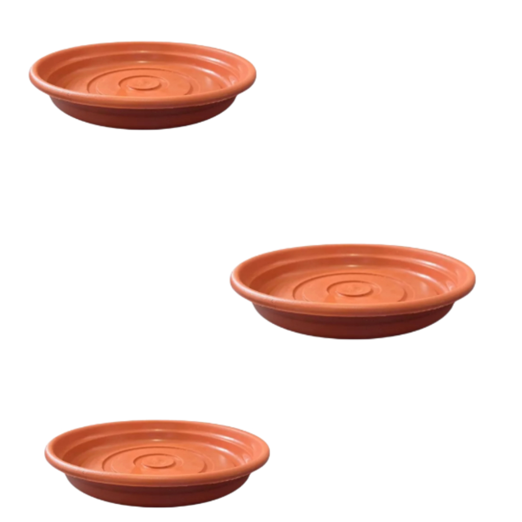 Kit C/ 3 Pratos de  Plástico Para Vasos Cor Terra Cota e Preto Grande- IDEAL PARA VASOS DE 9 LITROS