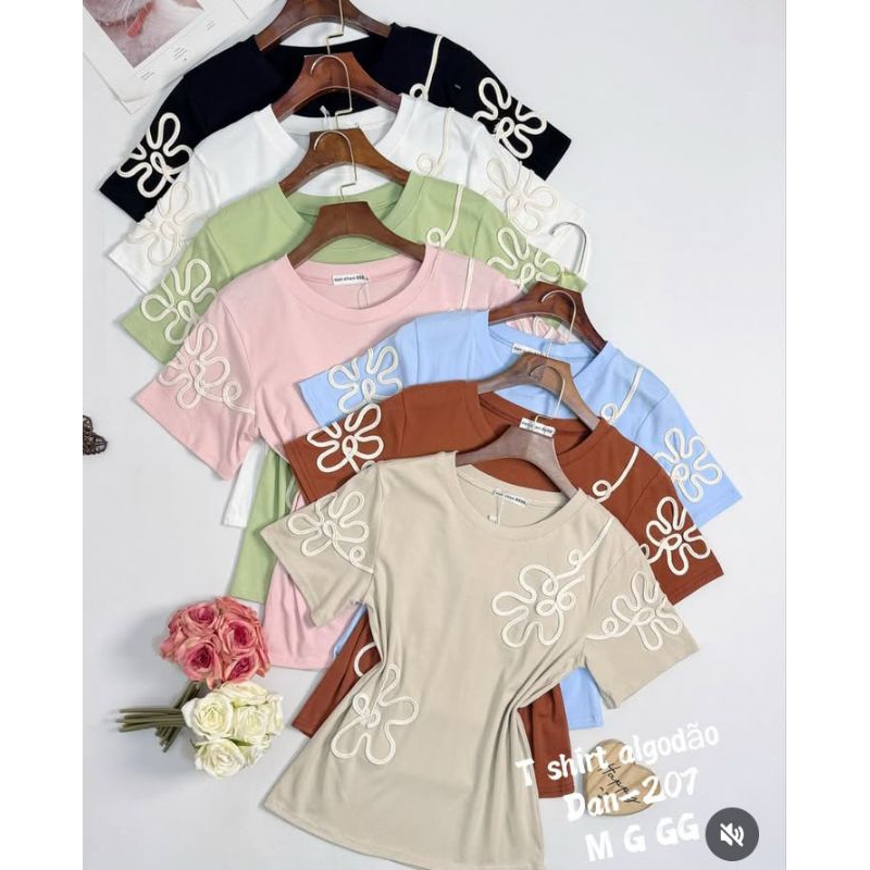 Blusa feminina de algodão e bordado / lançamento em Oferta na Shopee