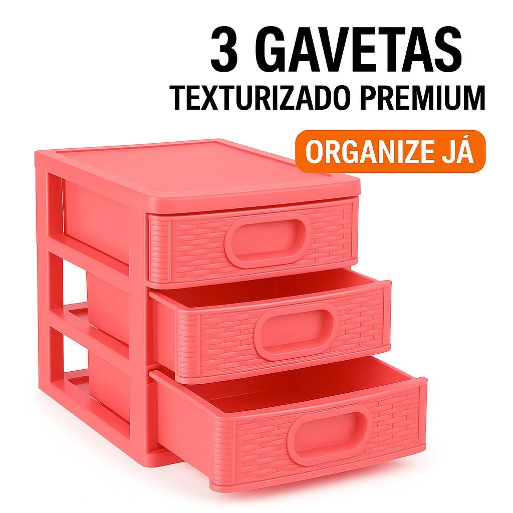Gaveteiro Texturizado De Mesa Micro Organizador Multiuso 3 Gavetas Cor Rosa - Monte Libano