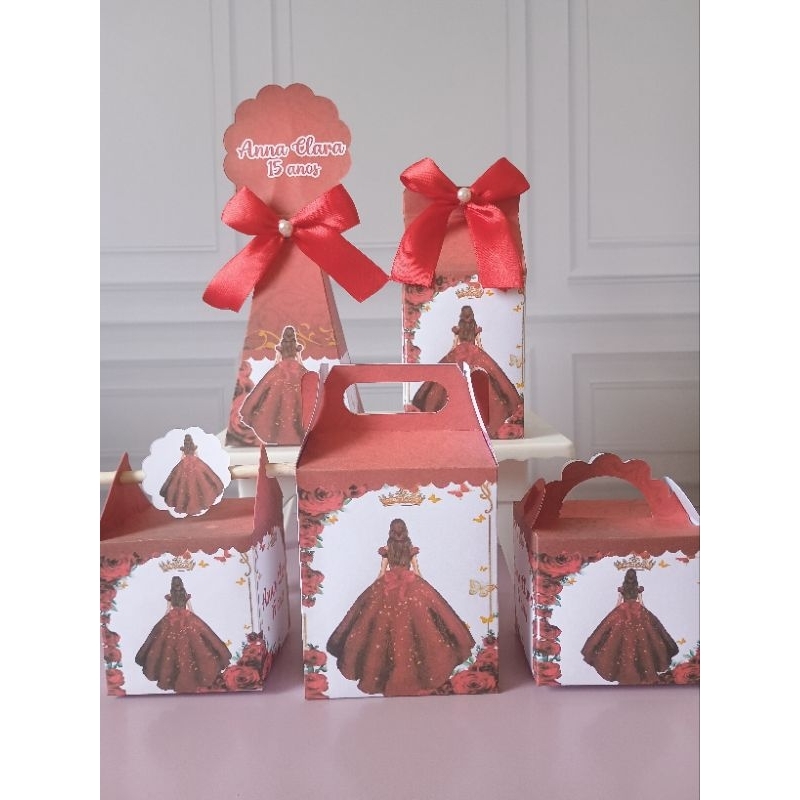PEGUE E MONTE - Caixinhas Personalizadas 15 anos Vermelho para aniversário, Lembrancinha, Decoração,Kit caixas,Festa