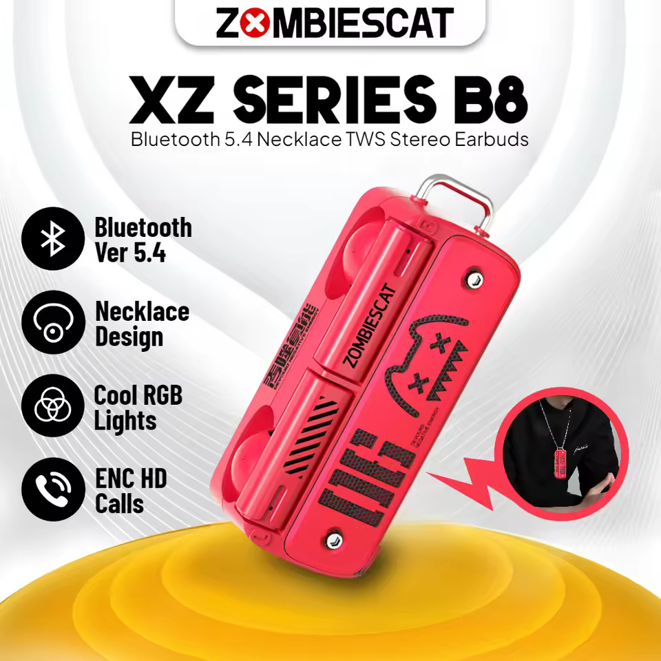 ZombiesCat B8 Cyberpunk Fone Bluetooth Necklace RGB ENC Bluetooth 5.4 Gamer Baixa Latência Colar