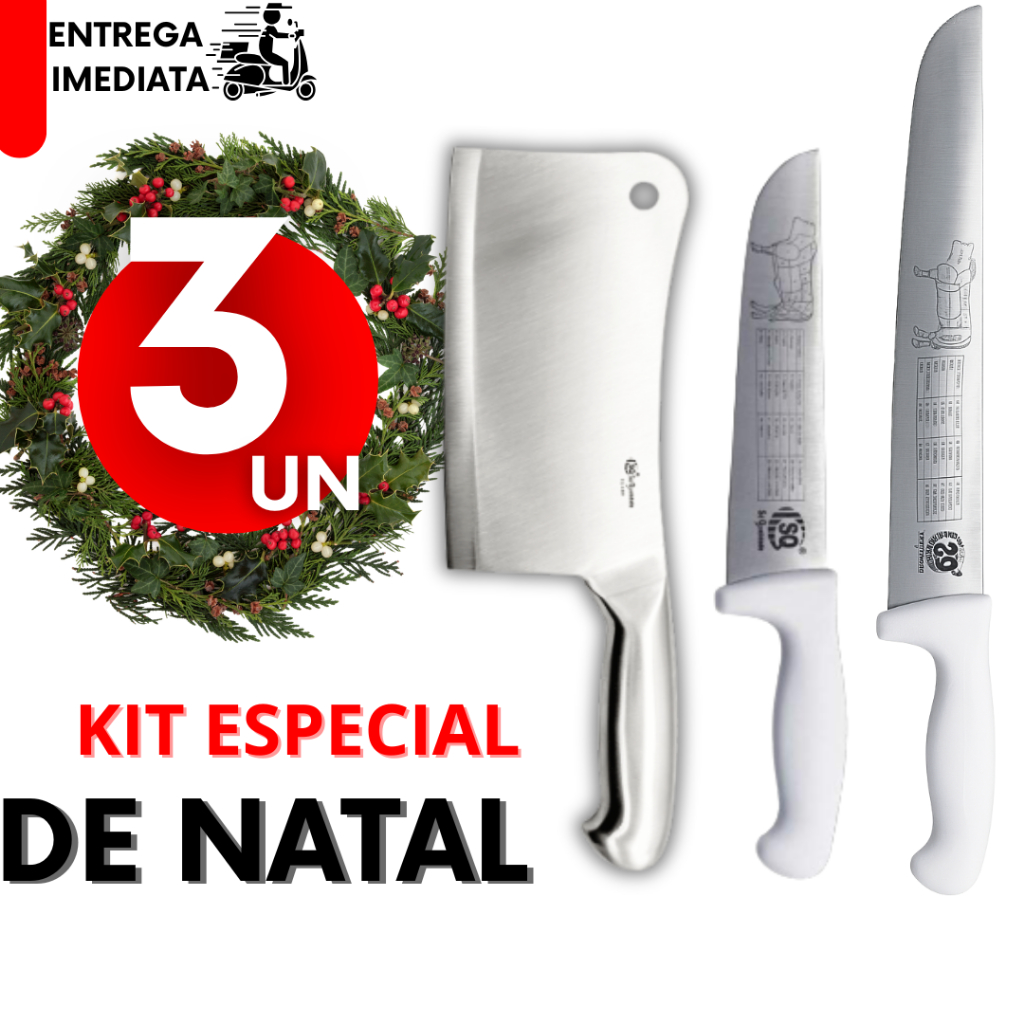 Kit 3 Faca Profissional 12 ' Cutelo Faca Profissional 8' Inox Churrasco Açougue