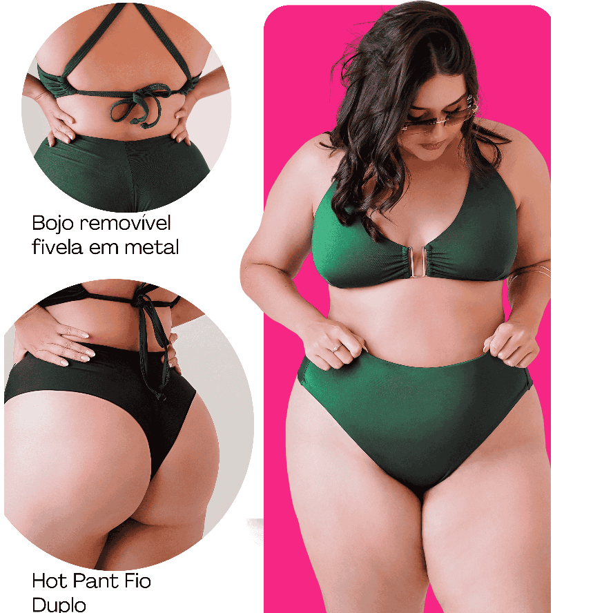Biquini Plus Size Forrado Com Alça Reforçada e Calcinha Cintura Alta detalhe em metal em Oferta na Shopee