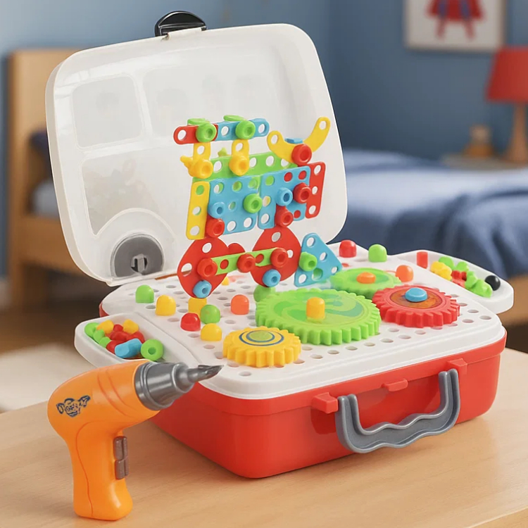 Kit Maleta Ferramenta Infantil Parafusadeira de Brinquedo para Montar Tools Set Kids Faz de Conta