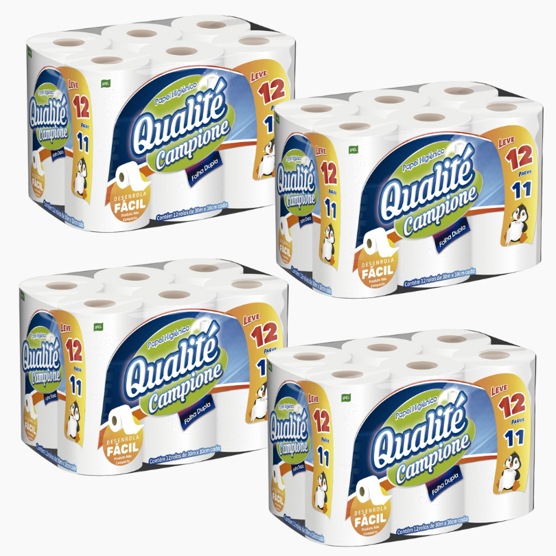 Kit 48 Rolos Com 30m Cada do Papel Higiênico Folha Dupla Qualité Campione