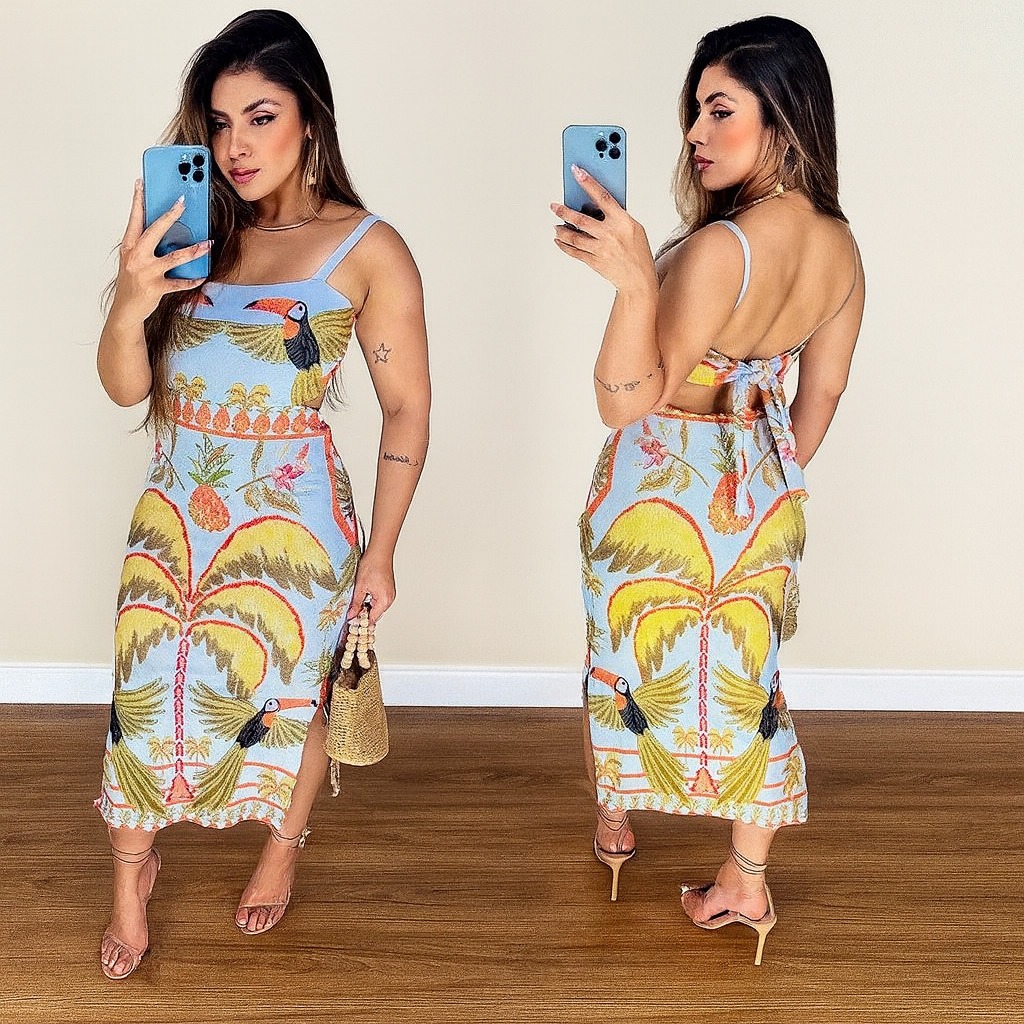 Vestido Feminino Elegante e Confortável Versátil Estampa Floral Inspiração Moda Blogueira Tendências