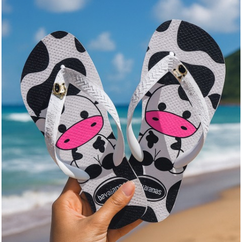 Chinelo Feminino Adulto Chinelo Feminino Estampa Vaquinha  Confortável e Estiloso em Oferta na Shopee