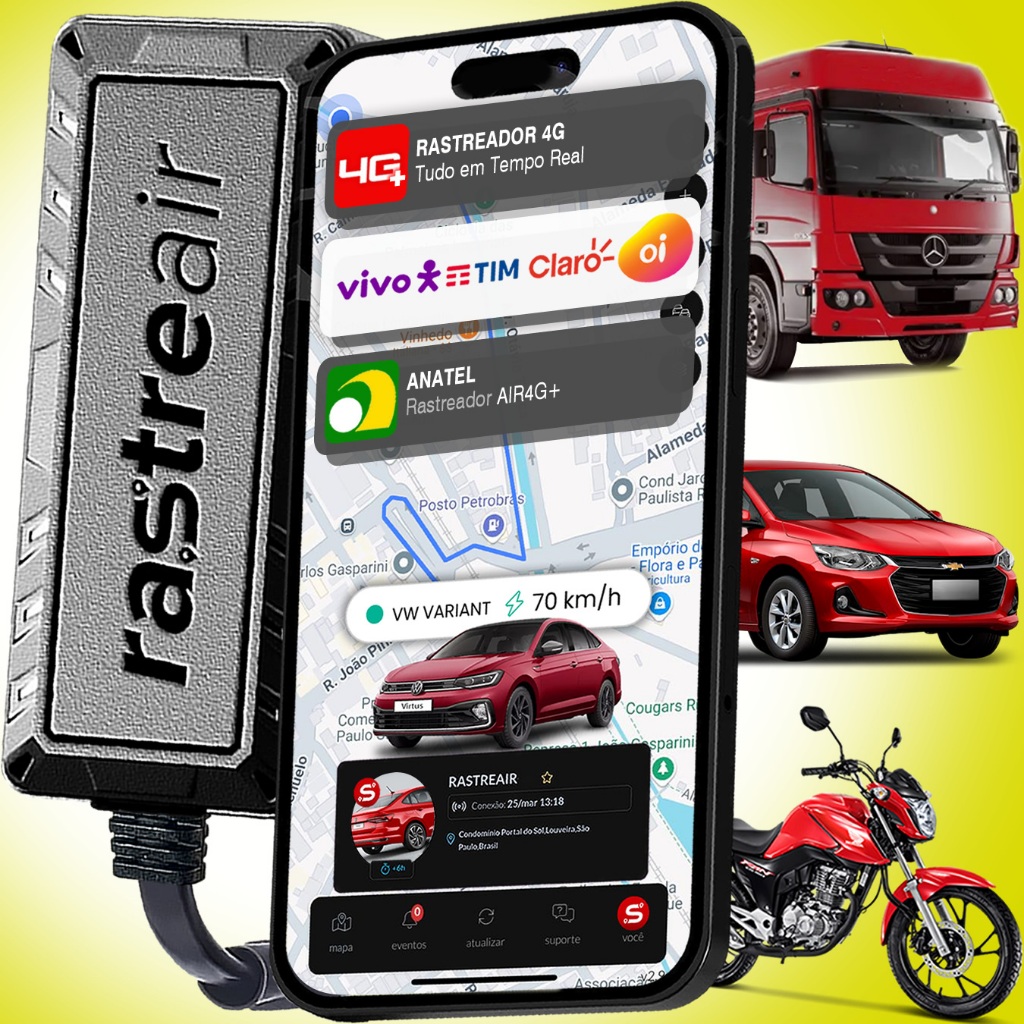 Rastreador Veicular Original 4G+ Bloqueador com Aplicativo Rastreamento de Frota e Veículo