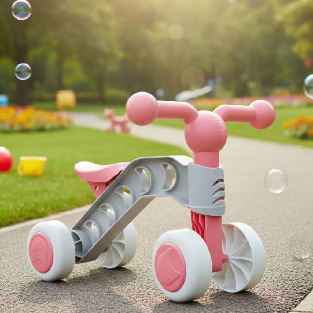 Toyciclo Quadriciclo Rosa Roma presente infantil para o equilíbrio. Diversão e movimento garantidos.