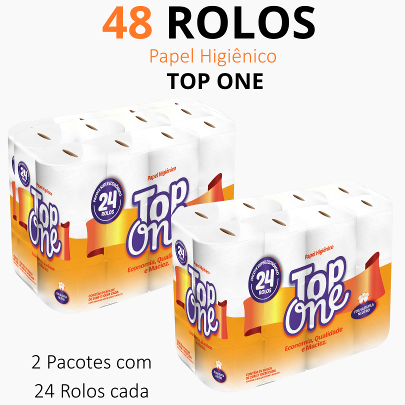 Kit 48 Rolos Com 20m Cada do Papel Higiênico Folha Dupla TOP ONE