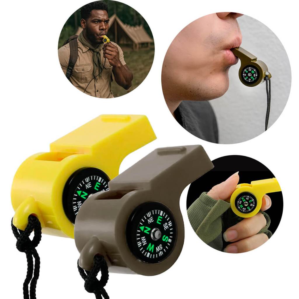 Kit 2 Apito de Emergência com Bússola e Cordão Ideal para Camping Pesca e Aventuras ao Ar Livre