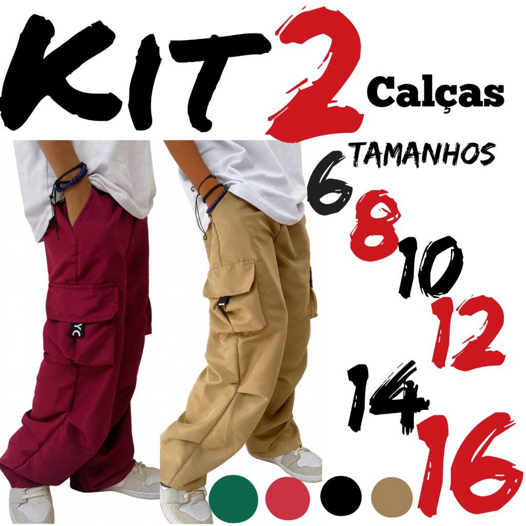 Calça Infantil Masculina Cargo Tactel Juvenil Moda Streetwear 4 Bolsos escola em Oferta na Shopee