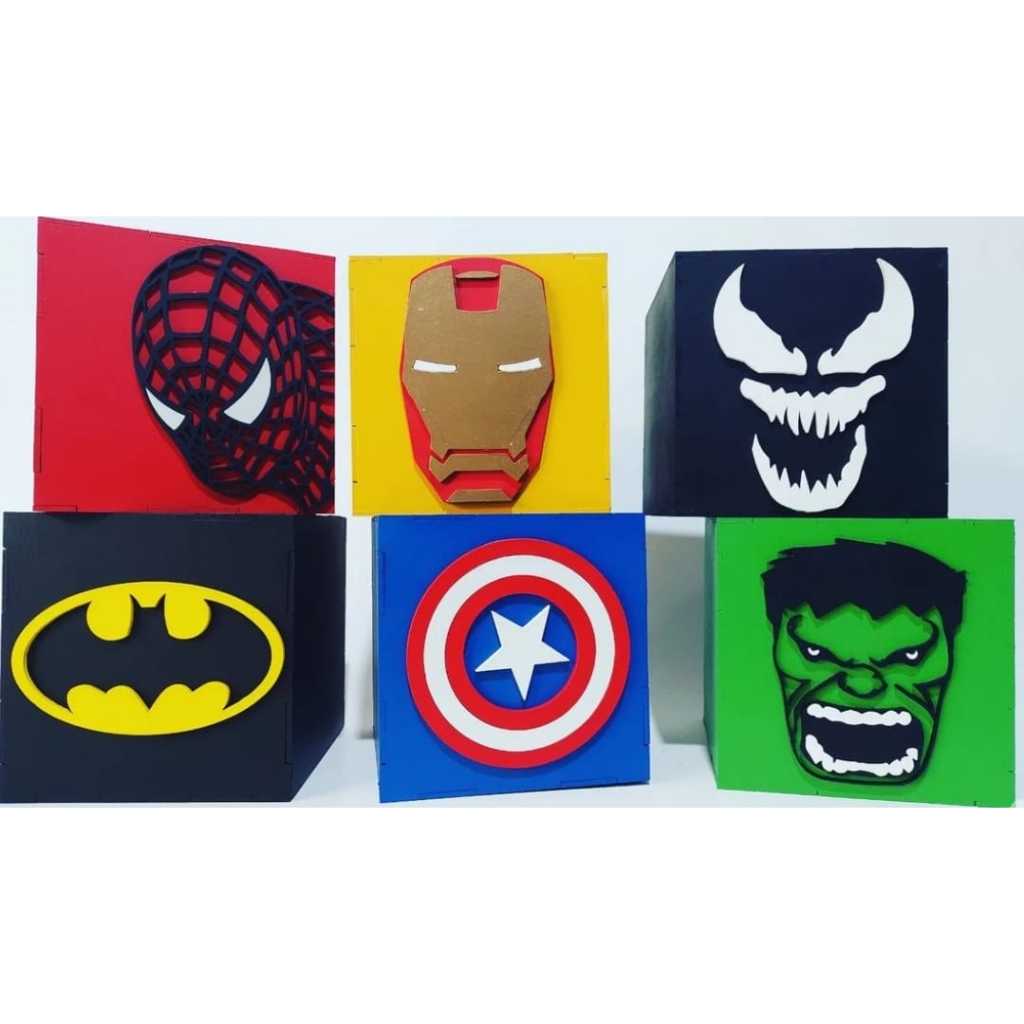 HEROIS CUBO 14 X14 MDF DECORAÇÃO DE FESTA