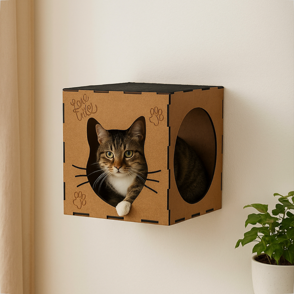 Nicho Para Gatos De Parede Mdf Com Pano Carpete Preto