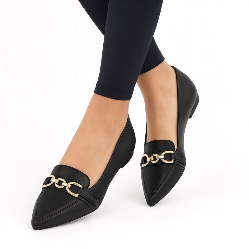 sapatilha feminina mocassim preta bico fino sapato