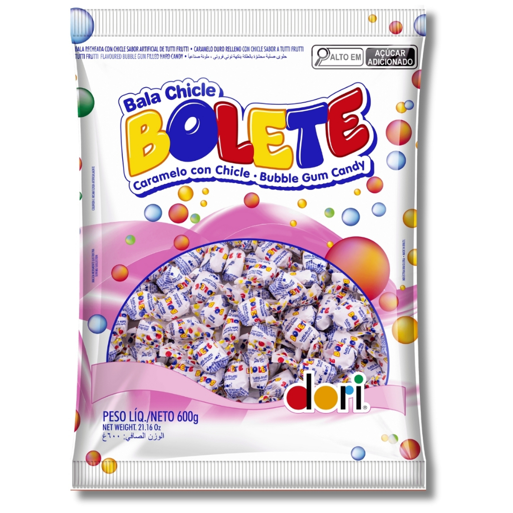 Balas Com Recheio de Chiclete Bolete Tutti Frutti 500g Dori