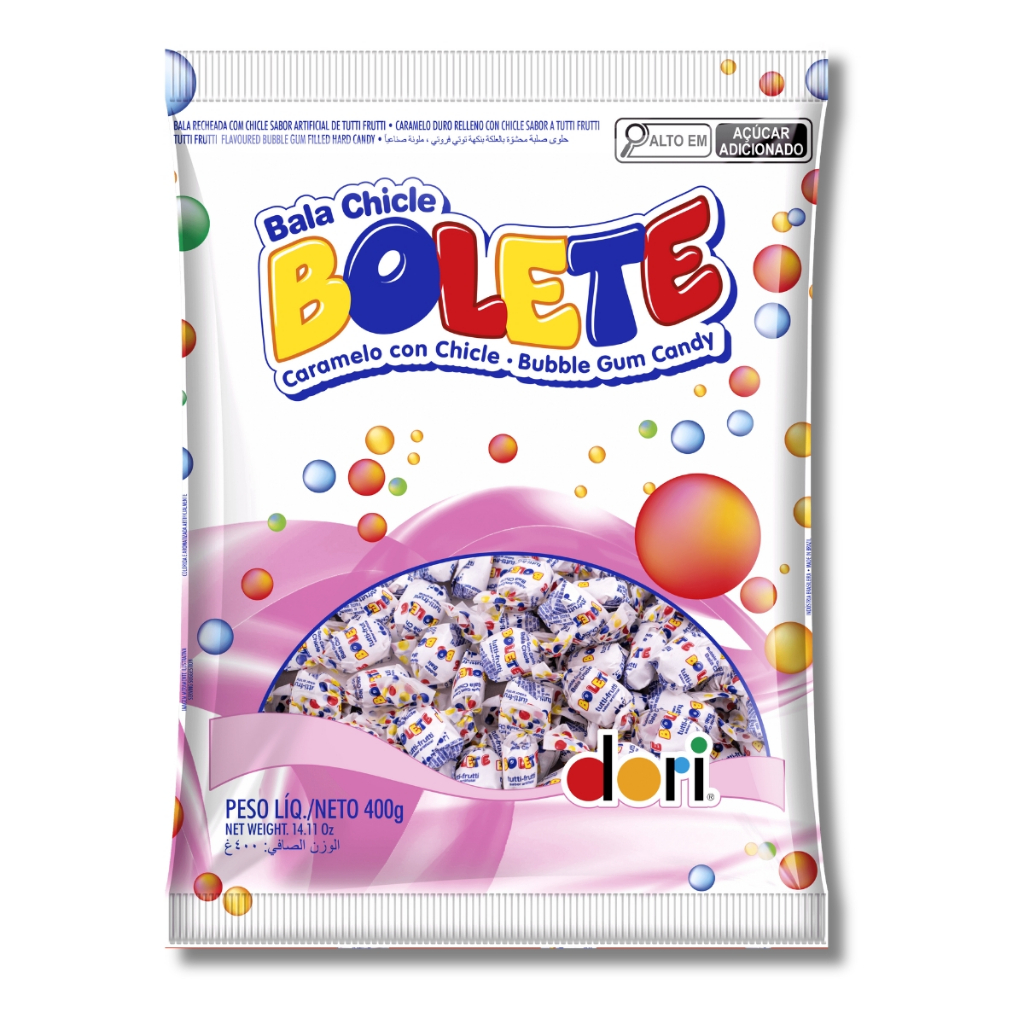 Balas Bolete Sabor Tutti Frutti Recheio Chiclete 400g Dori