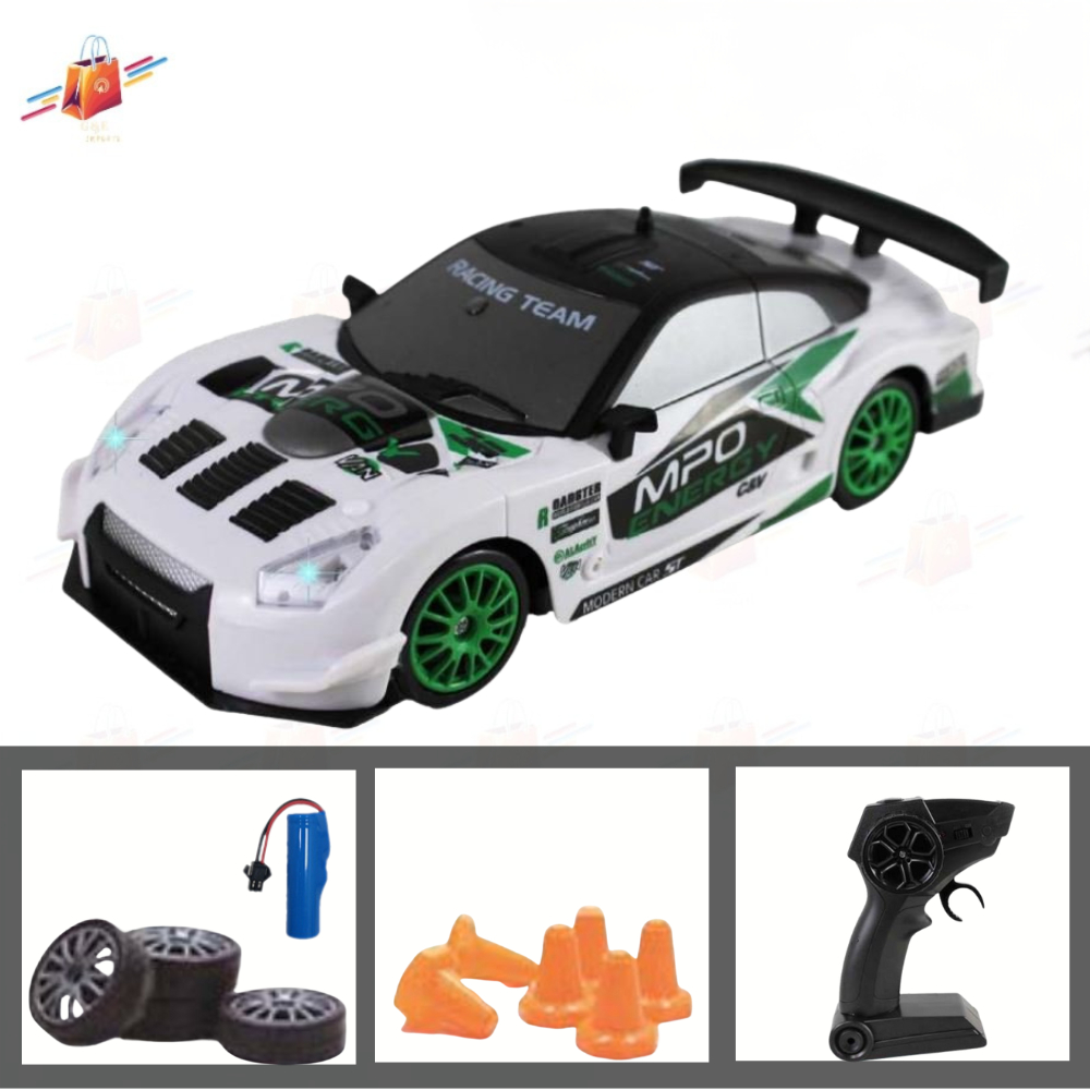 Carro de Controle Remoto Carrinho Drift Bateria Recarregável Brinquedo Menino 4 Rodas Extras e Cones