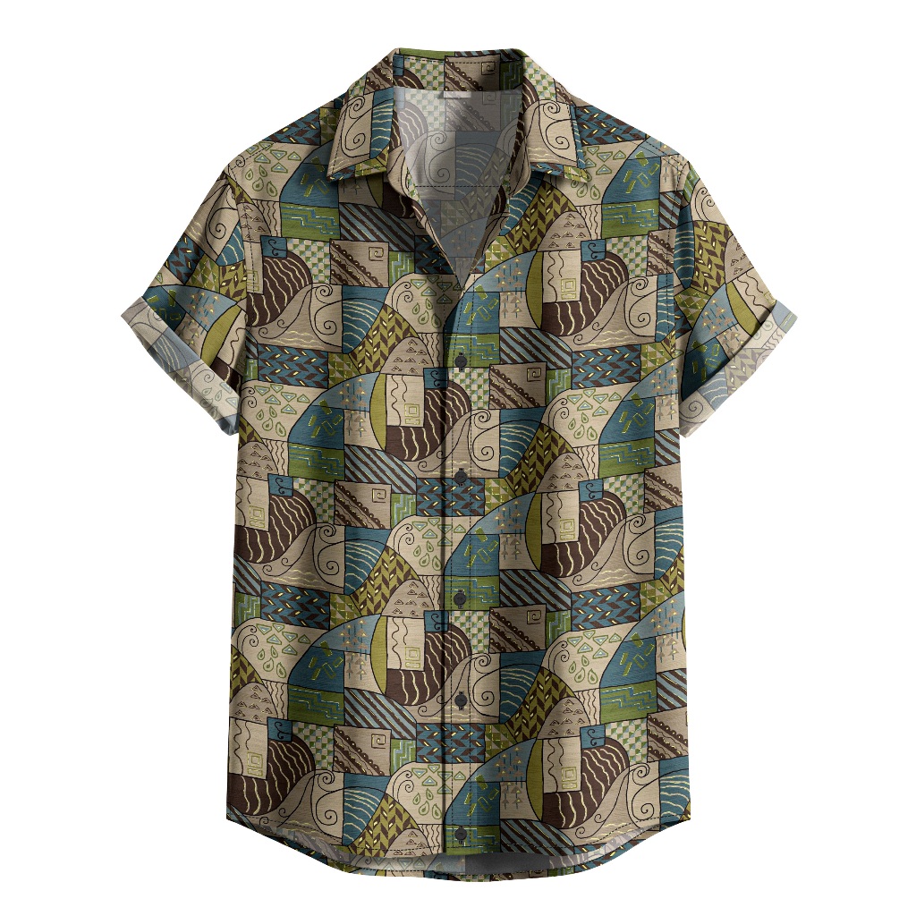 Camisa De Botão Geométrica Tribal Vintage Tribal Artística Étnica [Ref-313]