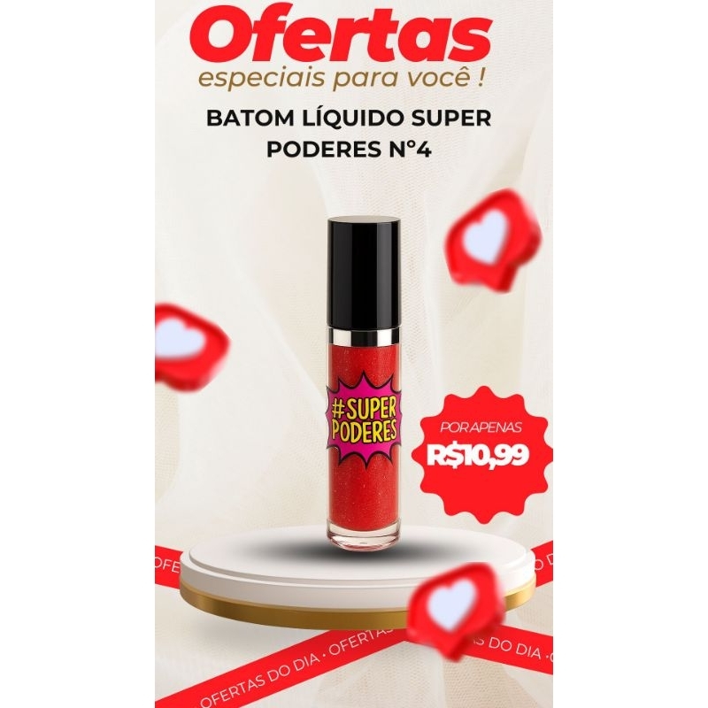Lip Gloss Super Poderes Nº4  – Brilho Intenso, Hidratação Make Boca, Gloss Labial