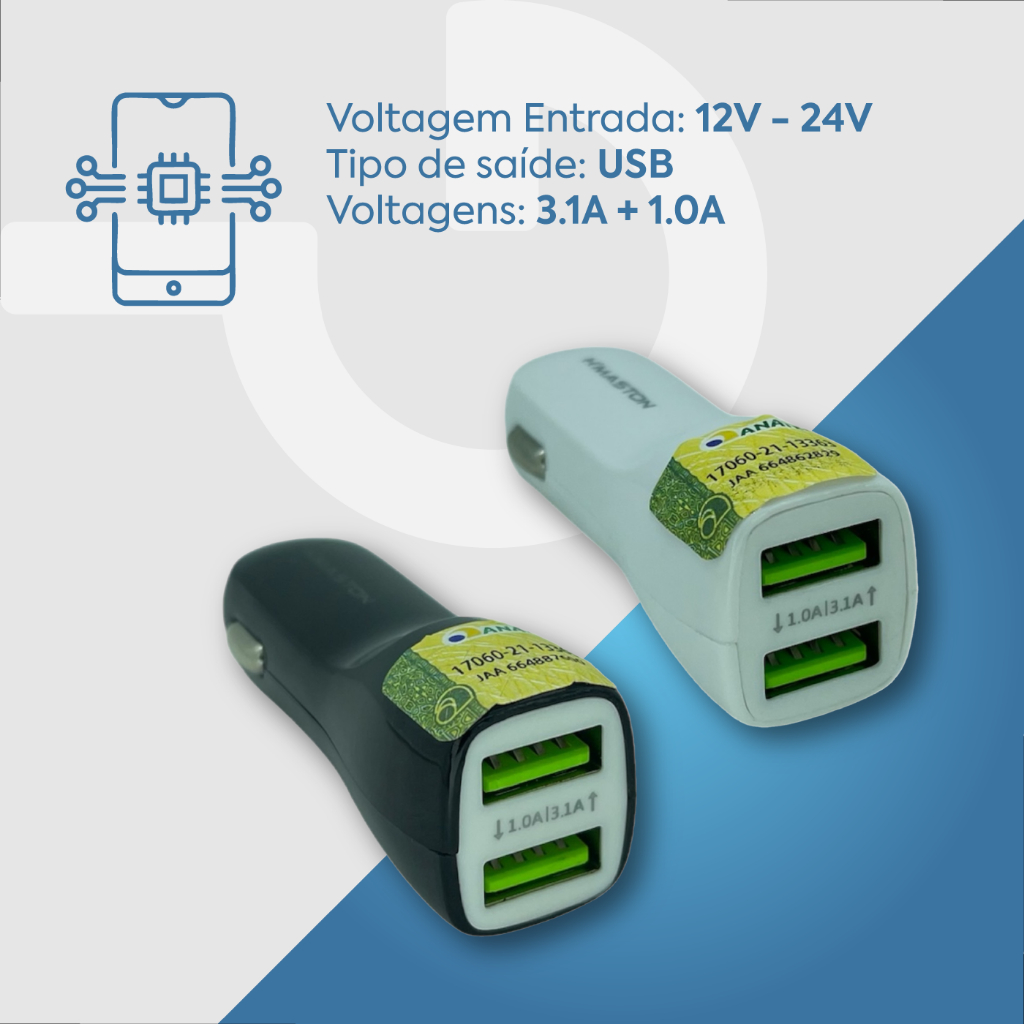 Carregador Veicular Turbo 4.1A USB Duplo Carga Rápida Universal para Carro e Caminhão ônibus pino carregador celular