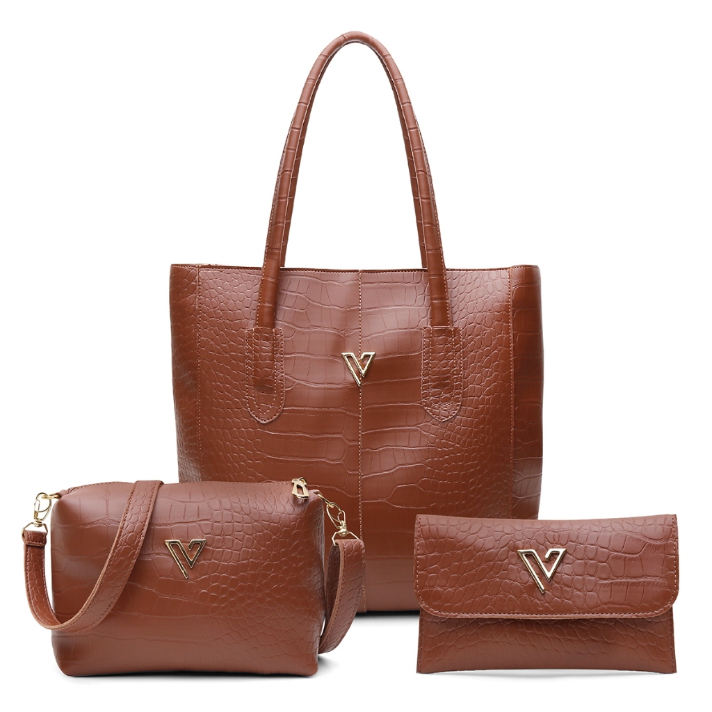 Kit 2 Bolsas Feminina Monique Sacola Transversal de Ombro Tiracolo + Carteira Lançamento Marrom