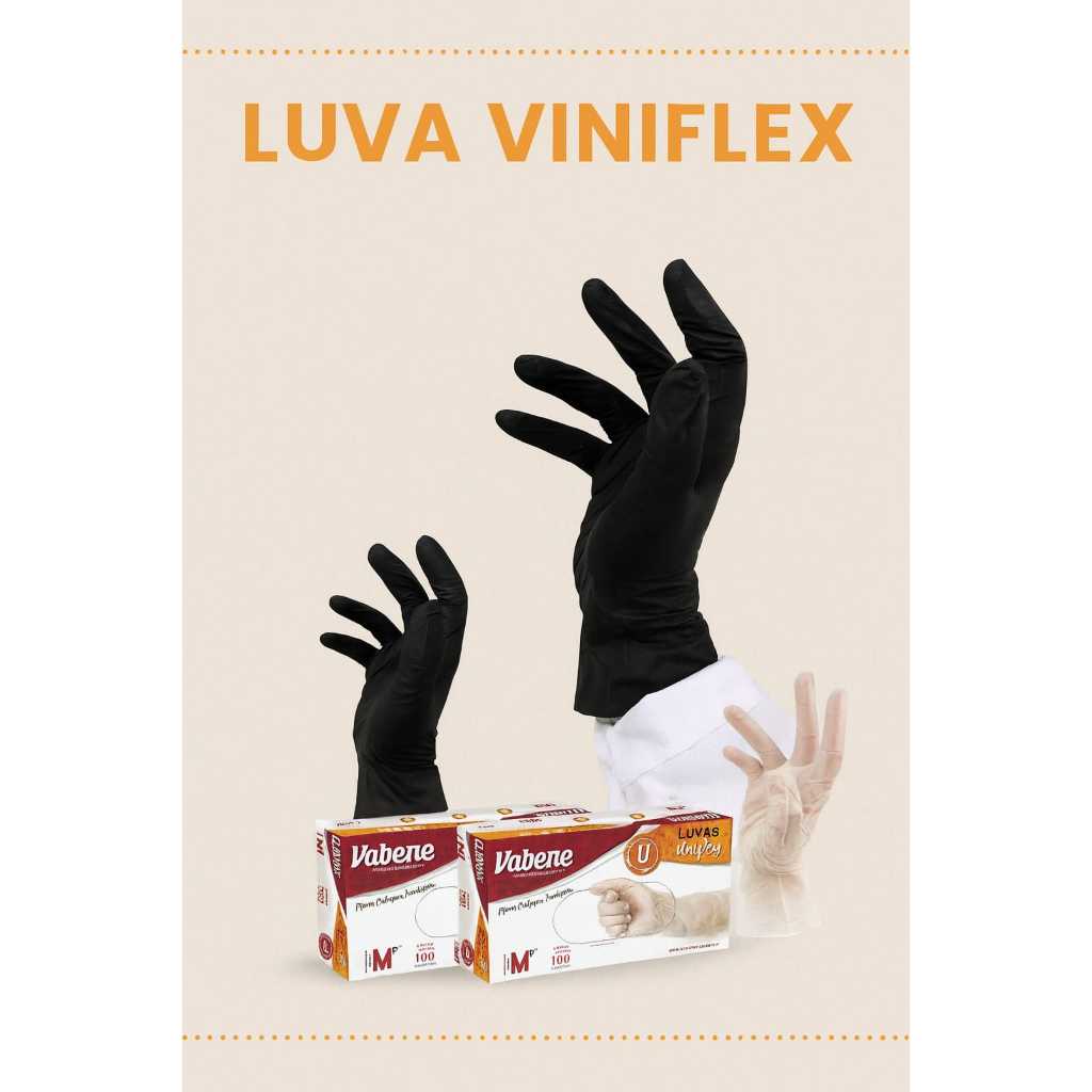 Luva VINIFLEX Sem Pó Vabene Descartável  CX C/ 100 Unidades Tam. P. M. G Rosa, Preta ,Transparente em Oferta na Shopee