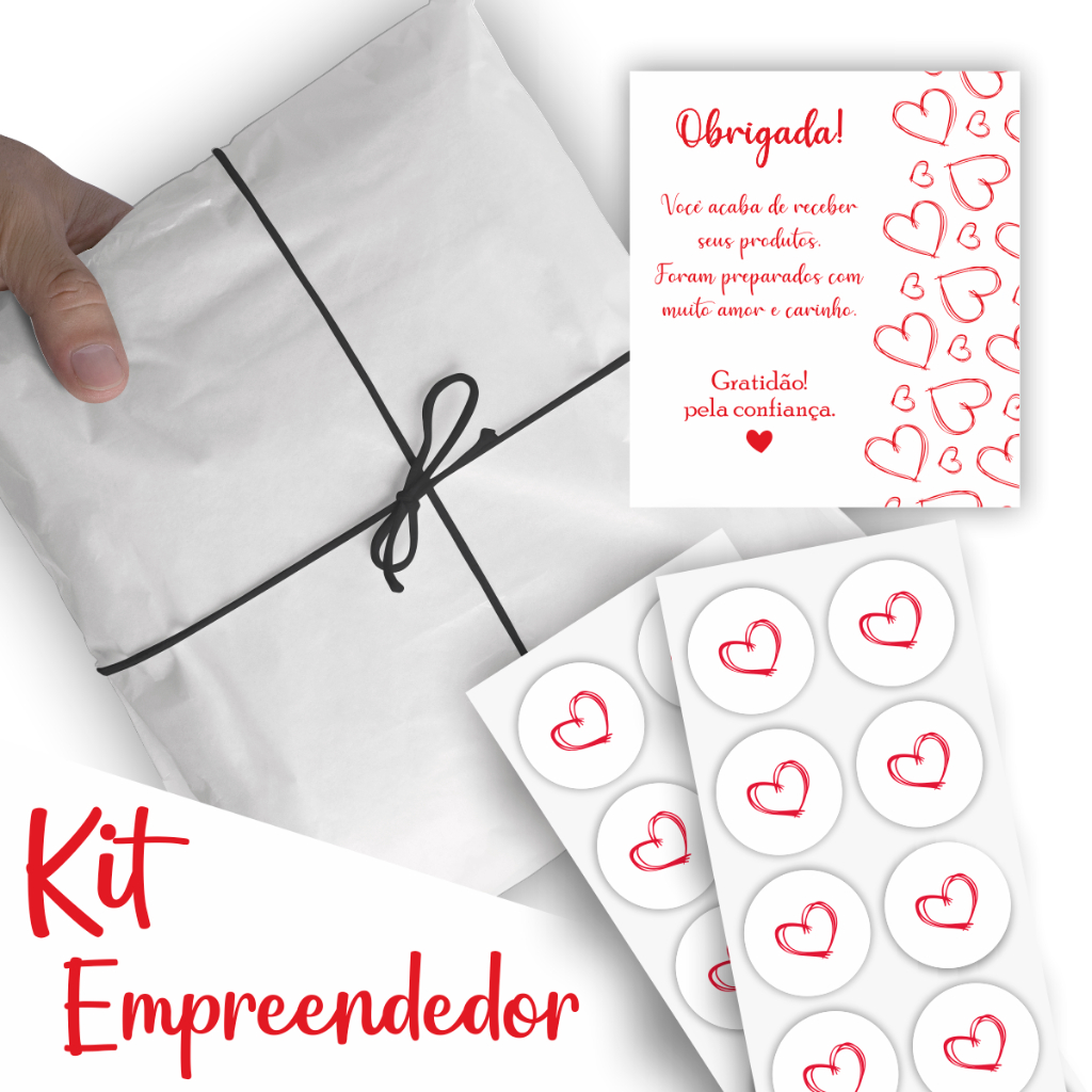 Kit Embalagem Amore Premium - 50 Papéis + 50 Cartas + 50 Adesivos + Perfume