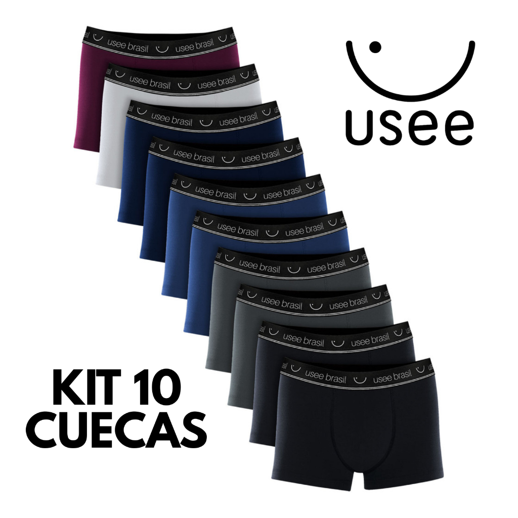 Kit Com 10 Cuecas Boxer Algodão Masculino Adulto Original Usee Brasil em Oferta na Shopee