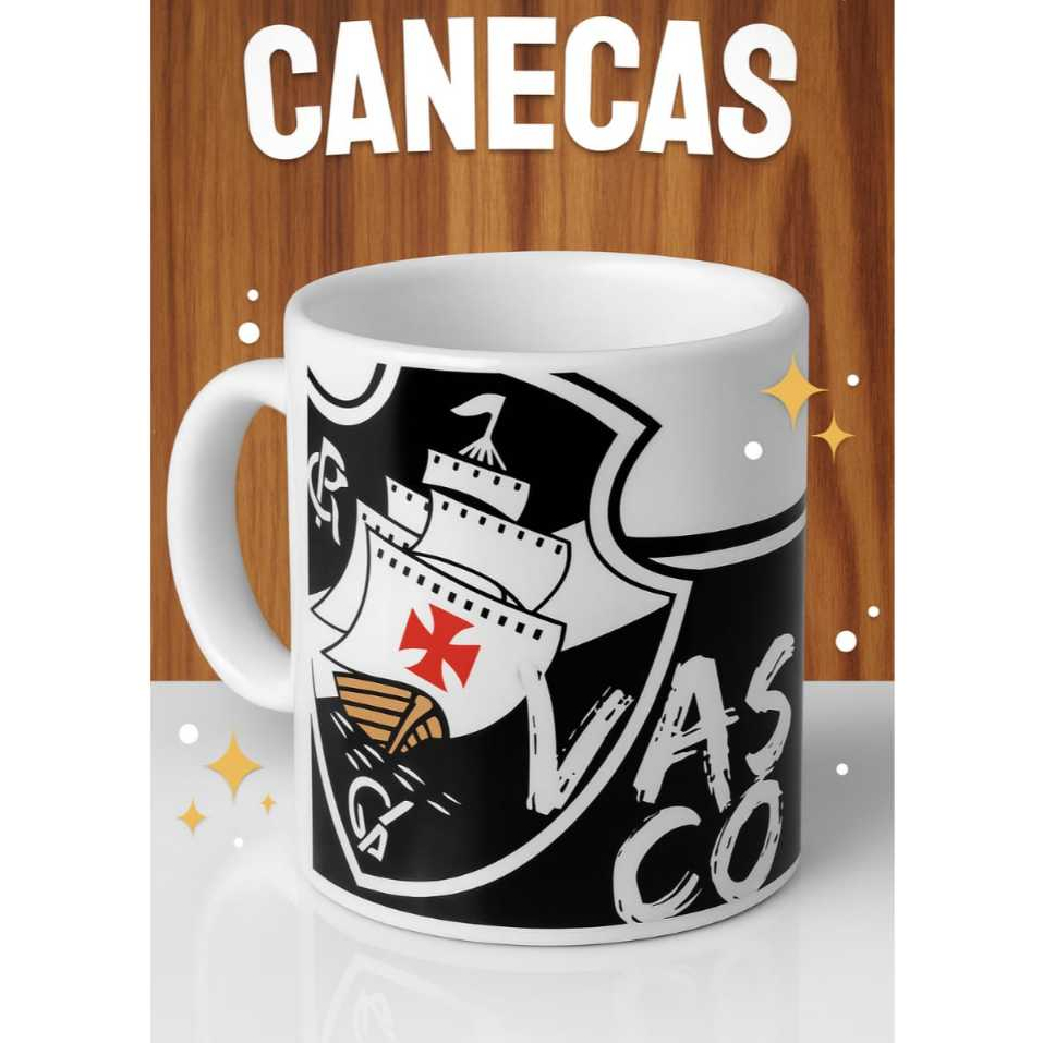 Caneca de Porcelana Vasco da Gama Personalizada com Foto e Nome,   Acompanha uma caixinha para caneca