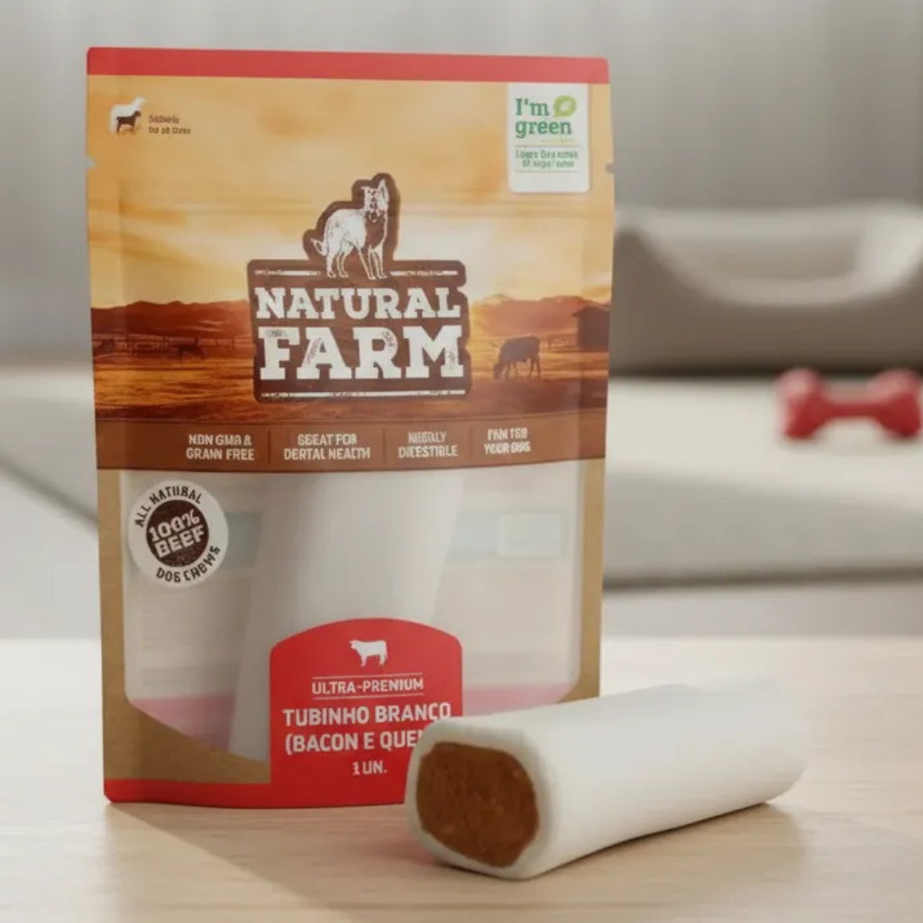 Petisco Pet Osso Recheado Natural Farm Sabor Bacon E Queijo Branco
