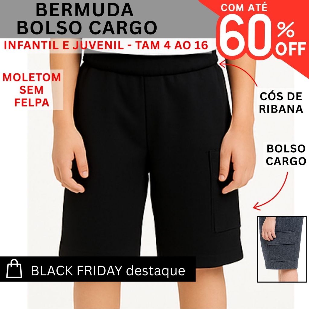 Bermuda Infantil Juvenil Menino moletom Bolso Cargo 3245-A