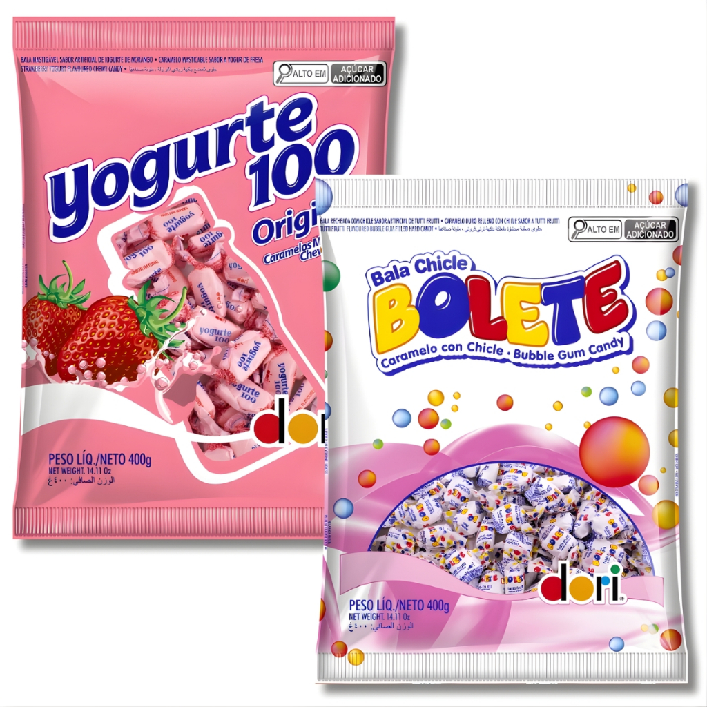 Kit Balas Bolete Tutti-Frutti 400g + Balas Mastigáveis Yorgute 400g Dori Combo Econômico