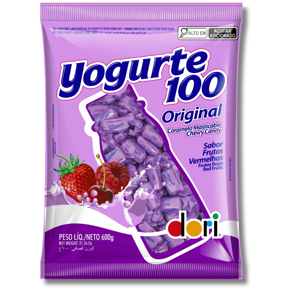Balas Mastigáveis Frutas Vermelhas Yogurte 100 Pacote 600g Dori