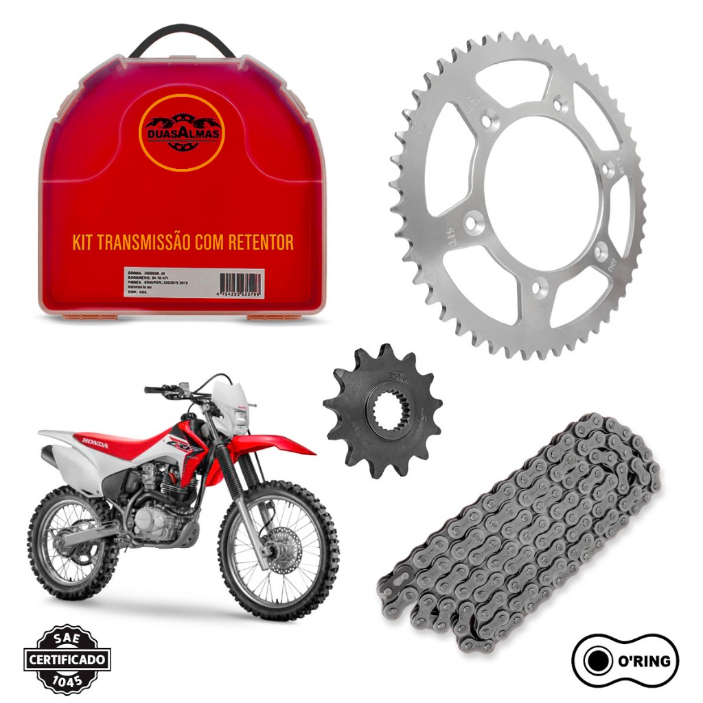 Kit Relação com Retentor CRF 250R  Pinhão 13D  Coroa 51D  Corrente 520H com 114L c Maleta Duas Almas