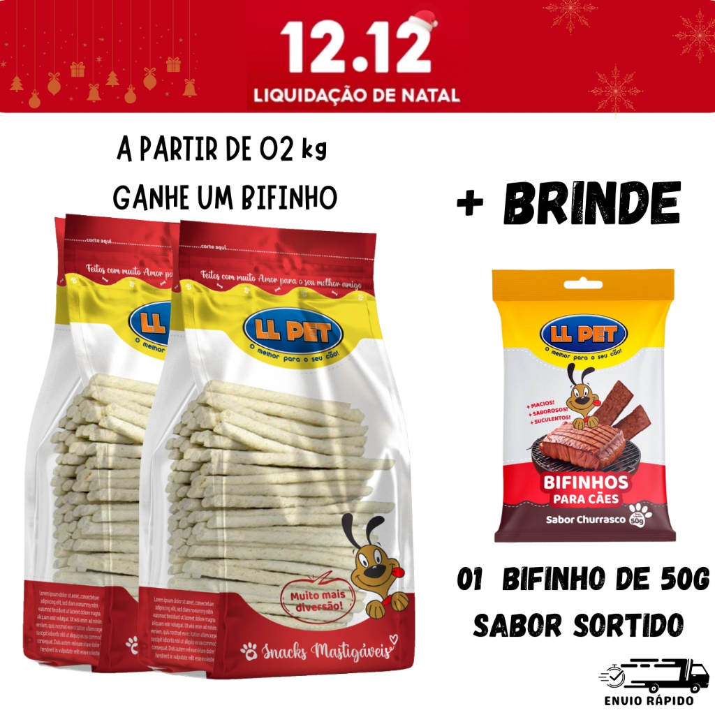 Osso Ossinhos Palitos Petiscos Mastigáveis LLPet Cães 1Kg em Oferta na Shopee
