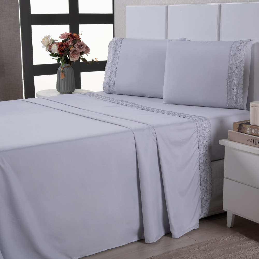 Jogo de Lençol Casal Queen King  Bullet Lese Bordado 4 peças 180 Fios Premium em Oferta na Shopee