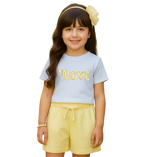Conjunto Infantil Feminino  Cropped T-Shirt Juvenil Conjuntinho Verão Básico