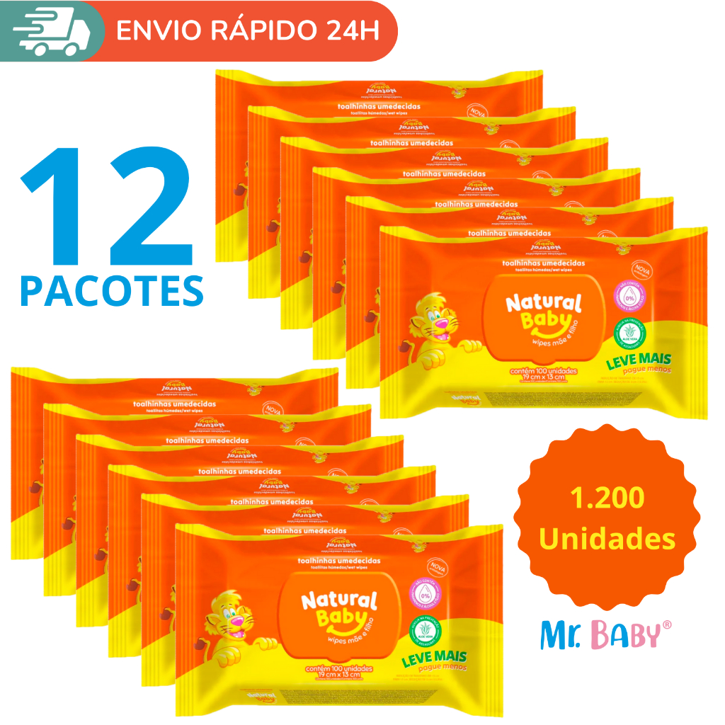 Kit com 12 Pacotes de Lenços Umedecidos Natural Baby